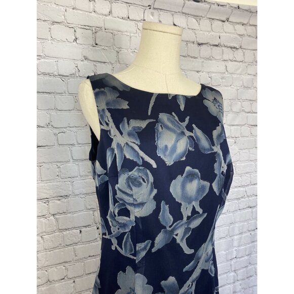 LAST CHANCE Mica Size 10 Navy Blue Floral Scoop Neck Midi Dress - Picture 3 of 6